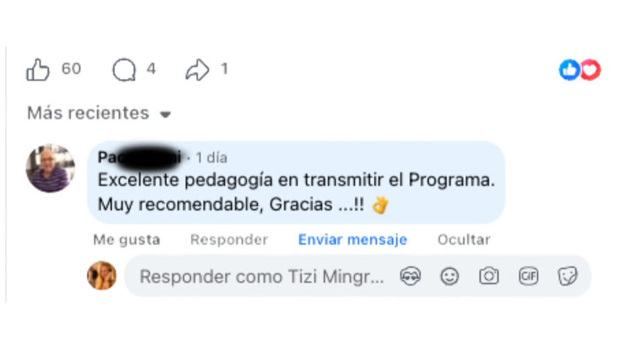 Comentario de un alumno (Francisco): Excelente pedagogía en transmitir el Programa. Muy recomendable, Gracias...!!