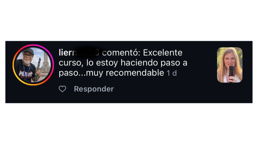 Comentario de un alumno en Instagram (Miguel): Excelente curso, lo estoy haciendo paso a paso... muy recomendable.