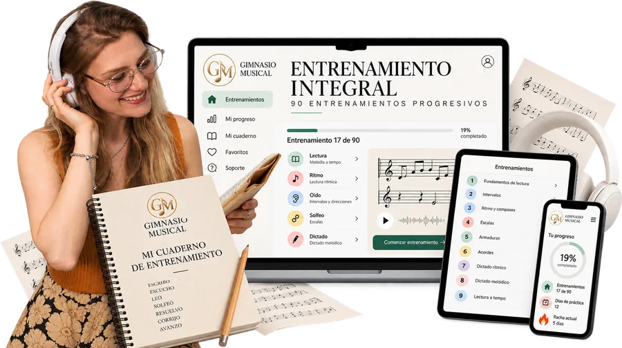 Gimnasio Musical · Entrenamiento Integral: 90 entrenamientos progresivos en computadora, tablet y celular