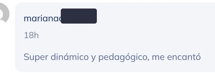 Comentario de una alumna: Super dinámico y pedagógico, me encantó.